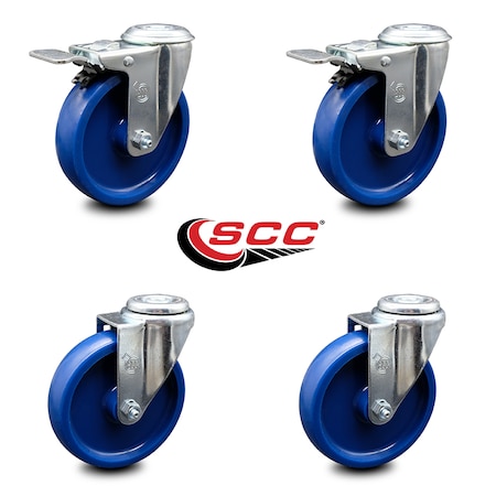 Service Caster 5 Inch Solid Polyurethane Swivel Bolt Hole Caster Set with 2 Total Lock Brake SCC-BHTTL20S514-SPUS-2-S-2